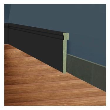 Imagem de Kit Rodapé de MDF 20 Barras Frisadas de Sobrepor 12cm x 2,40m Rende 48 Metros Moldufama Preto