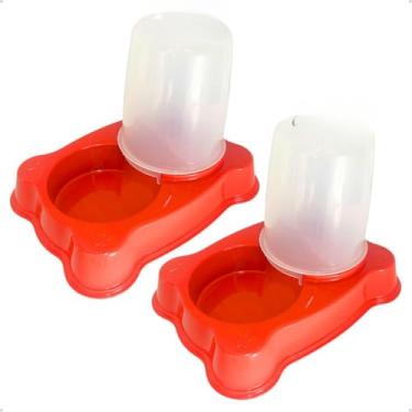 Imagem de Kit Comedouro/Bebedouro Dupla Função Dispenser Dosador 1,35kg Ração/1,5 Litros Água Cães E Gatos (2 Vermelho)