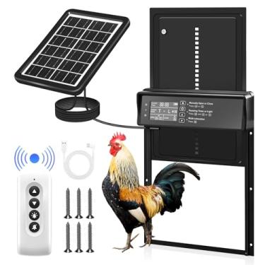 Imagem de Sakerplus Porta automática de galinheiro alimentada por energia solar, porta automática para galinheiro com temporizador, sensor de luz, 4 modos e visor LCD, porta de galinha automática de liga de