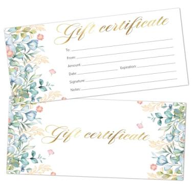 Imagem de Doreen's Boutique Vales de presente em branco, 25 cartões de presente de folha dourada floral para negócios, spa, salão, massagem, restaurantes, vouchers personalizados de cliente para aniversário
