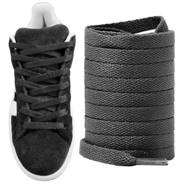 Imagem de UamGlsob Cadarços planos de 8 mm para tênis de skate Adidas Campus 80s, cordões de substituição de cadarços de algodão atlético de 5/40.6 cm (preto, 160 cm)