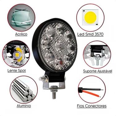 Imagem de Farol de led auxiliar redondo 27w 9 leds troller off-road carro 4x4 le