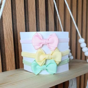 Imagem de Kit 3 Faixinhas Slim para Bebê com Laço 6,5cm  Gorgurão e Meia de Seda