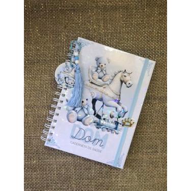 Imagem de Caderneta de Saúde Infantil Personalizada, Tema Brinquedos Vintage Menino, Capa Holográfica, A5, com Chaveiro e Pingente