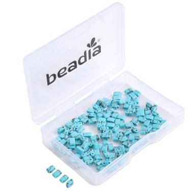 Imagem de Beadia Contas Tila de pedra turquesa azul natural 5 x 2 mm retangulares com 2 furos para fazer brincos de pulseira faça você mesmo, 38 cm/fio