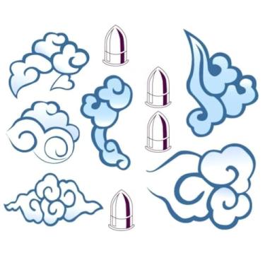 Imagem de Beutthiar Conjunto Completo De Tatuagens Temporárias Nuvens Para Cosplay Jinx Arcane, Adesivo Mãos E Corpo, Convenções Anime Femininas (Azul Claro)