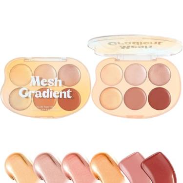 Imagem de Paleta de Blush e Iluminador Facial,6 Cores Paleta Multiuso | Kit De Maquiagem Cremosa De Longa Duração Difuminável Para Mulheres Pele Madura Artistas De Maquiagem