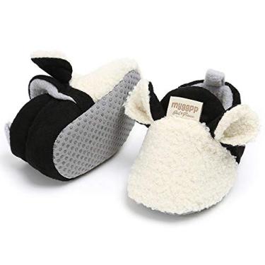 Imagem de Timatego Botas de lã aconchegantes para bebês recém-nascidos, meninos e meninas, com aderência, pantufa, meias infantis para berço, sapatos de inverno para meninos e meninas, 22 branco e preto, 0-6 Meses