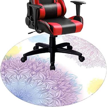 Imagem de Tapete de cadeira de mesa mandala, textura estilo mandala, tapete de cadeira de mesa para piso de madeira de escritório em casa, protetor de piso de pilha baixa, redondo 119 cm