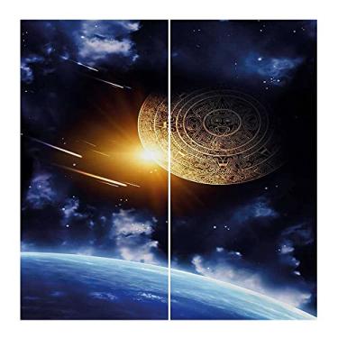 Imagem de Cortinas blackout para quarto de galáxia, fundo do espaço sideral com vista mística de meteoro astral da Terra, cortinas blackout com absorção de som para sala de jantar/decoração de festa, L 132 x C