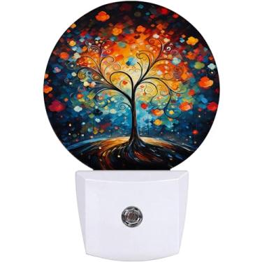 Imagem de EMXION Luz Noturna Com Árvores Coloridas Abstratas, Pinturas, Noturna, Plug-In Na Parede, Lâmpada Led, Sensor Automático, Anoitecer Ao Amanhecer, Para Quartos/Cozinhas/Banheiros/Corredores, Economia