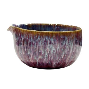 Imagem de KiBcsLic Tigela de chá Matcha de cerâmica feita à mão com bico de despejo para bater, fácil de limpar, tigela de chá tradicional Chawan para escritório e casa