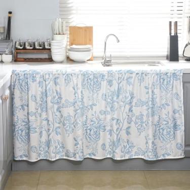 Imagem de VitalCozy Cortinas de armário 71 cm L x 129 cm C Saia de pia para banheiro, cozinha, flores botânicas, cortinas de armário florais para sala de aula, casa, casa de fazenda, cortina rústica sob a mesa