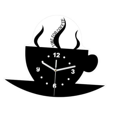 Imagem de Fenteer Relógio de parede suspenso com formato de xícara de café, leve, decorativo, silencioso, para café, escritório, bar, sala de estar, presente