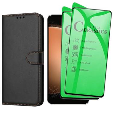 Imagem de Capa Carteira Flip Case para Samsung Galaxy S23 Plus com 2 Películas de Proteção em Cerâmica Premium, Preto