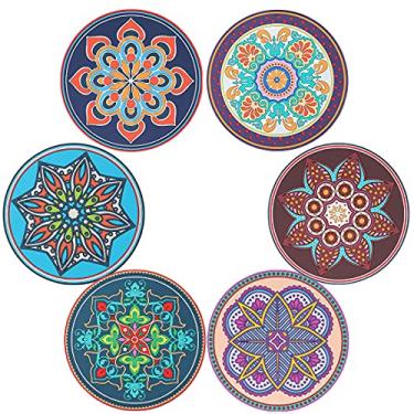 Imagem de Descansos para panelas e frigideiras quentes, suportes de silicone vintage étnicos de mandala floral VIDAYA – almofadas quentes multiuso, ótimas resistentes ao calor para mesa de cozinha, pode ir à lava-louças (pacote com 6)