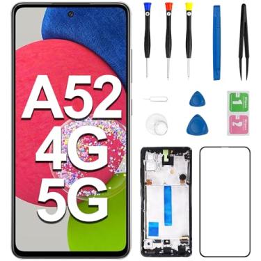 Imagem de Substituição de tela para Samsung Galaxy A52 A525 4G com botão de vibração lateral do motor e botão de volume SM-A525F SM-A526M Display LCD Touch Digitalizador com kit de reparo de montagem de moldura