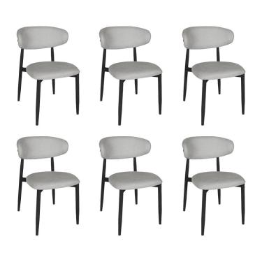 Imagem de Kit 6 Cadeiras De Jantar Lucy Estrutura Aço Carbono Laminado Preto Com Estofado Linho Cinza