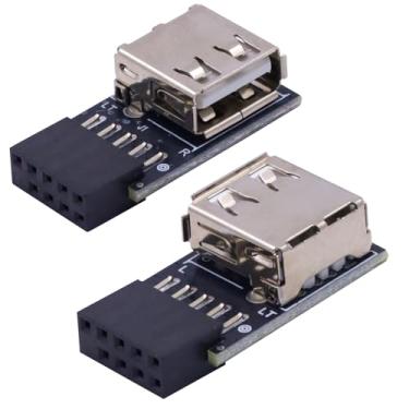 Imagem de Poyiccot Conector fêmea USB 2.0 de 9 pinos para porta USB 2.0 tipo A fêmea de 90 graus, ângulo direito e ângulo esquerdo, adaptador de conector USB Mortherboard para placa de rede sem fio Bluetooth