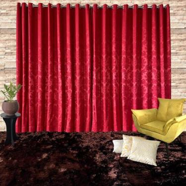 Imagem de Cortina Tecido Jacquard Medalhão Vermelho - 3m x 5,60m de Largura - Su
