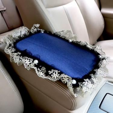 Imagem de MINGZAIQIPEI Capa de apoio de braço de renda para console central automotivo almofada de console macia para carro, almofada de apoio de braço central para a maioria dos protetores de decoração de