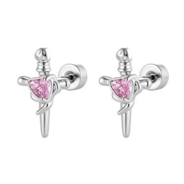 Imagem de Brincos de hélice de cartilagem de coração de amor para mulheres e homens de aço inoxidável delicado zircônia cúbica cristal opala coração faca de adaga tragus parafuso de costas planas minúsculos