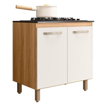 Imagem de Balcão De Cozinha Fit 80 2 Portas Freijó-off White Cristal Com Tampo Mdp Para Cooktop - Nicioli Freijó-off White Cristal