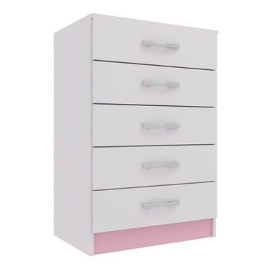 Imagem de Cômoda Lídia 5 Gavetas Rosa e Branca Evidência