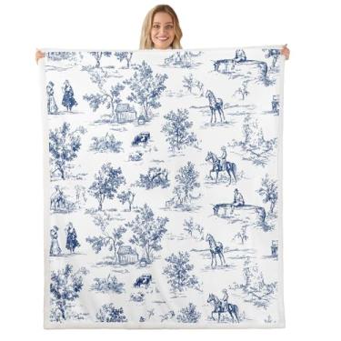 Imagem de Feelyou Cobertor infantil de lã de ovelha ocidental cavalo cowboy cobertor de lã vintage francês country cobertor de pelúcia para cama sofá para meninos meninas cobertor felpudo rústico decoração de