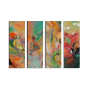 Imagem de Arte de parede abstrata para decoração de parede de fotos de sala de estar, pintura de paisagem colorida de madeira, decoração de casa, 10 cm x 29 cm cada, pronta para pendurar (amarelo amanhecer)