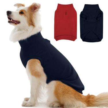 Imagem de IECOii Pacote com 2 suéteres de lã 2GG para cães, pulôver macio e quente para cães grandes, moletons fáceis de calçar e confortáveis para as estações de férias (tamanho 2GG, azul e vermelho)