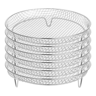 Imagem de Prateleiras de fritadeira a ar de 20 cm, pacote com 6 prateleiras redondas de aço inoxidável, empilháveis, acessórios universais Airfryer compatíveis com Nuwave, Ninja Foodi Grill serve para forno de