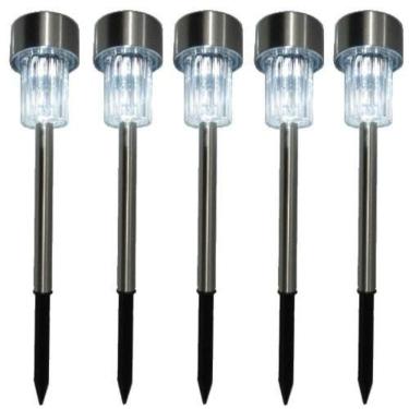 Imagem de Luminaria Solar Balizadora Espeto Jardim Led Automatica Em Inox Lampada Poste Recarregavel