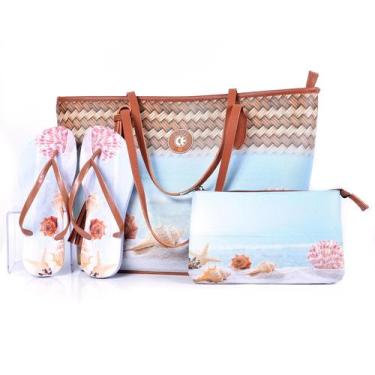 Imagem de Kit Praia Feminino Bolsa Chinelo Nécessaire  Estilo e Praticidade - LI
