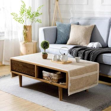 Imagem de Toalha de mesa retangular de linho de algodão e café lavável com bolsos para varanda, sala de estar, casa, cozinha, 61 x 170 cm, marrom claro