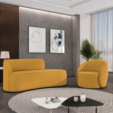 Imagem de Sofá 2 Lugares Orgânico 140cm Morgan e Poltrona Lua Veludo D03 - D'Ros