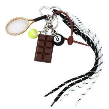 Imagem de SONGCHANGJEWELRY Porta-chaves com 8 bolas de chocolate, bola de tênis e bilhar - Design divertido e peculiar com cordão de nylon - Presente ideal para mulheres e homens