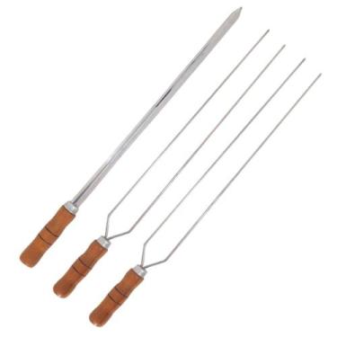Imagem de Kit 3 Espetos 60cm De Inox Com Cabo Madeira - Duplo e Espada - INOX LA