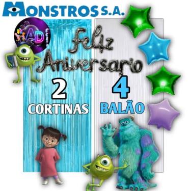 Imagem de Kit: MONSTRO SA 2 Cortinas Metalizada + 4 Balões Estrelas, Decoração, 