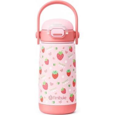 Imagem de Fimibuke Garrafa de água infantil isolada com tampa e alça de canudo - Copo de metal de aço inoxidável 18/8 livre de BPA à prova de vazamento de parede dupla copo infantil garrafa de água infantil