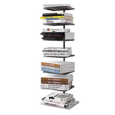 Imagem de TsoLay Estante de livros de metal de 5/7 camadas, estante de livros do chão ao teto para pendurar no canto, estante simples, organização de escritório e armazenamento de livros