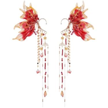 Imagem de FRESHME Punhos de orelha de elfo de fada - orelhas de sereia não perfurantes com borlas de concha acessórios de Halloween renascentista, standard, Resina, Sem pedra preciosa