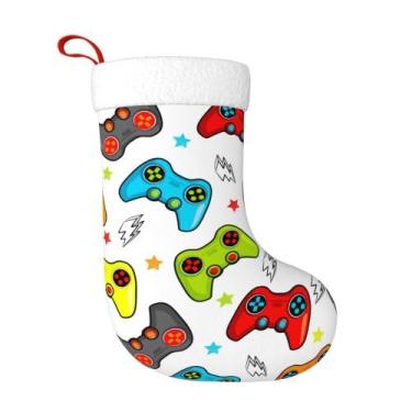Imagem de ZePinger Meias de Natal Personalizadas Grande Meias de Natal 45,7 cm para Decoração de Festa de Natal em Família, Padrão Gamepads