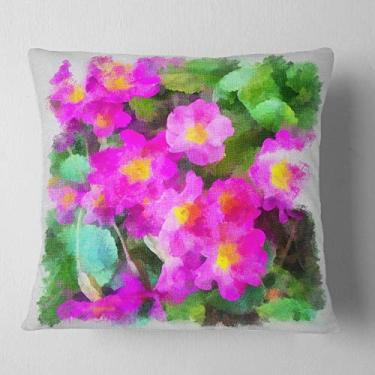 Imagem de Designart Flores pequenas rosa com folhas verdes, sala de estar, sofá, almofada de alta qualidade + capa de almofada impressa em ambos os lados 66 cm x 66 cm