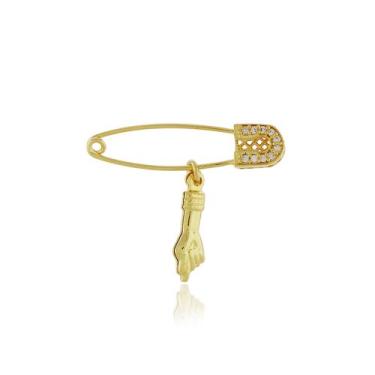 Imagem de Alfinete Cravejado Para Bebê Com Pingente de Figa Banhado A Ouro - Joi