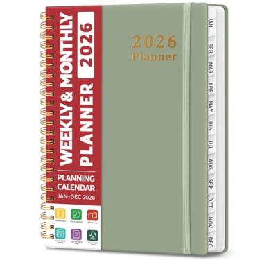 Imagem de Agenda 2026, agenda semanal e mensal, janeiro de 2026 a dezembro de 2026, agenda de calendário de capa dura 2026 com abas para mulheres e homens, bolso interno, encadernação espiral, perfeito para