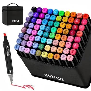 Imagem de Conjunto de Marcadores Touch Color, 80 Cores, Ponta Dupla 3mm e 7mm, com Estojo