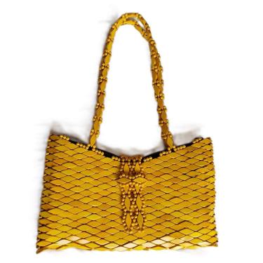 Imagem de Bolsa Madeira Retangular Corte V Amarela com Fecho 32cm