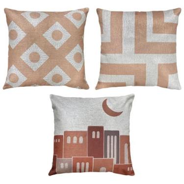 Imagem de Kit 3 Almofadas Linho Vila Árabe Palma Rosê Decorativa 45x45 - M3 Deco