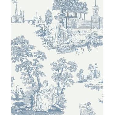 Imagem de HeloHo Papel de parede autoadesivo vintage 43,9 cm x 1000,8 cm papel de parede higiênico vintage azul claro decorativo para quarto, banheiro, sala de estar